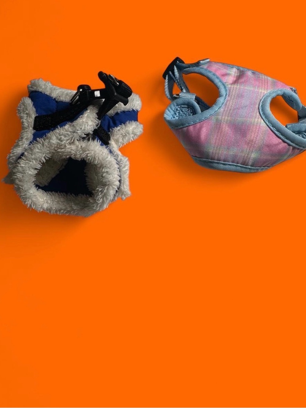Small Pet Harness Bundle | Pastel Plaid & blue Fleece Winter Vest